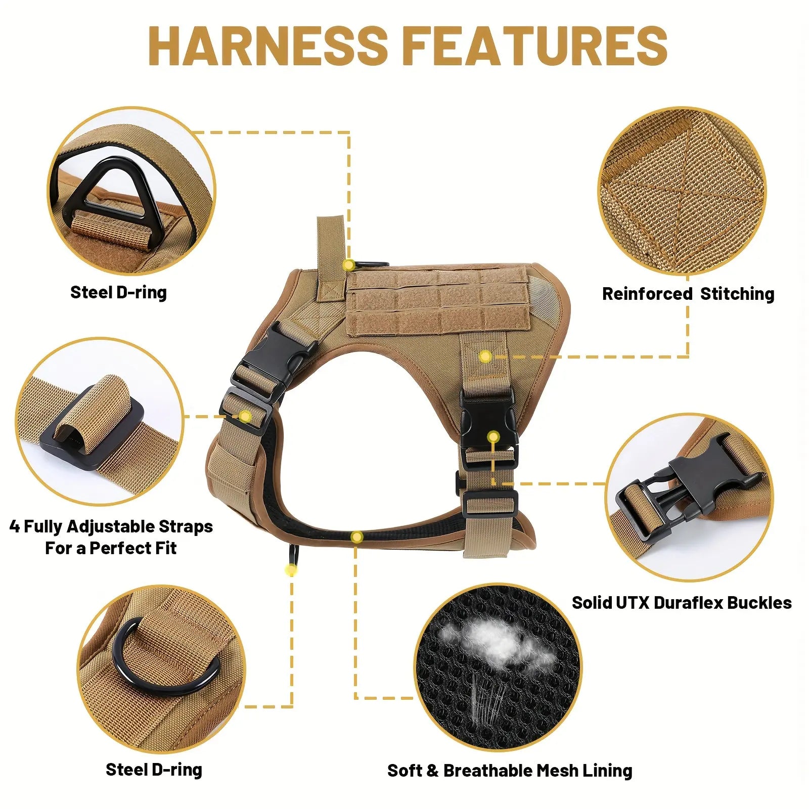 KFX-2413629 Adjustable Reflective Tactical Pet Harness Vest for Small to Large Dogs