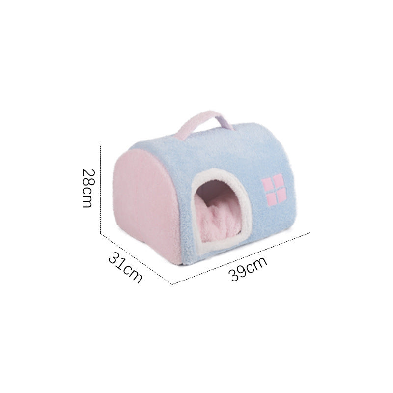 KFX-2418365 Cozy Flannel Cat Nest with Portable Handles - Available in Pink and Blue