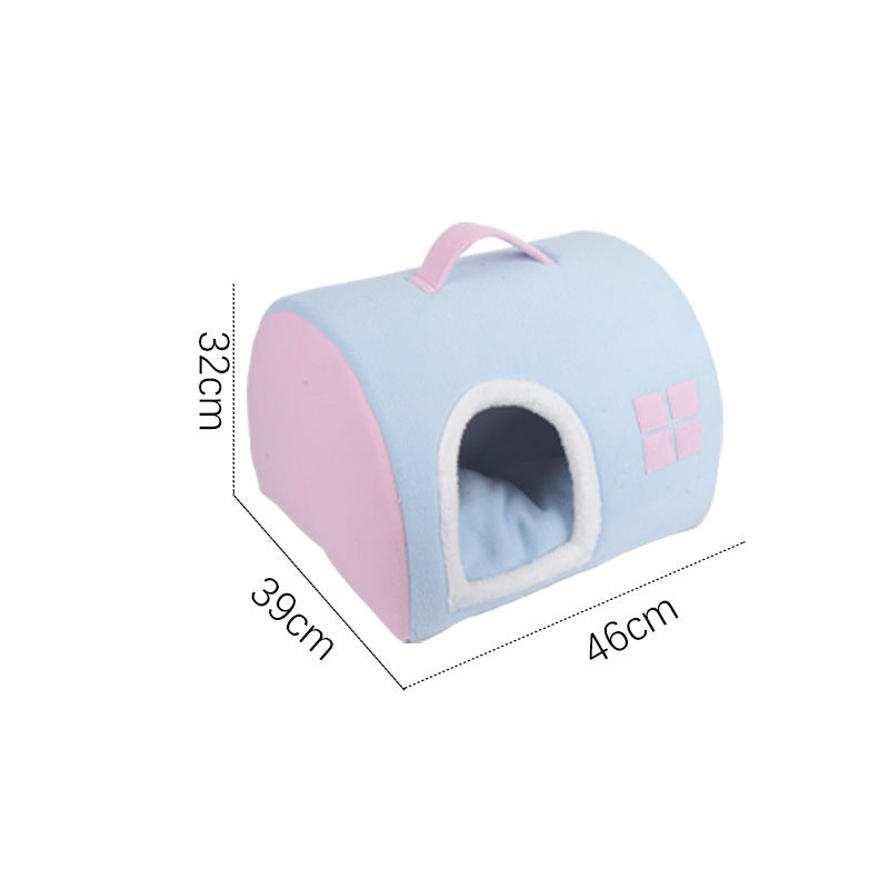 KFX-2418365 Cozy Flannel Cat Nest with Portable Handles - Available in Pink and Blue