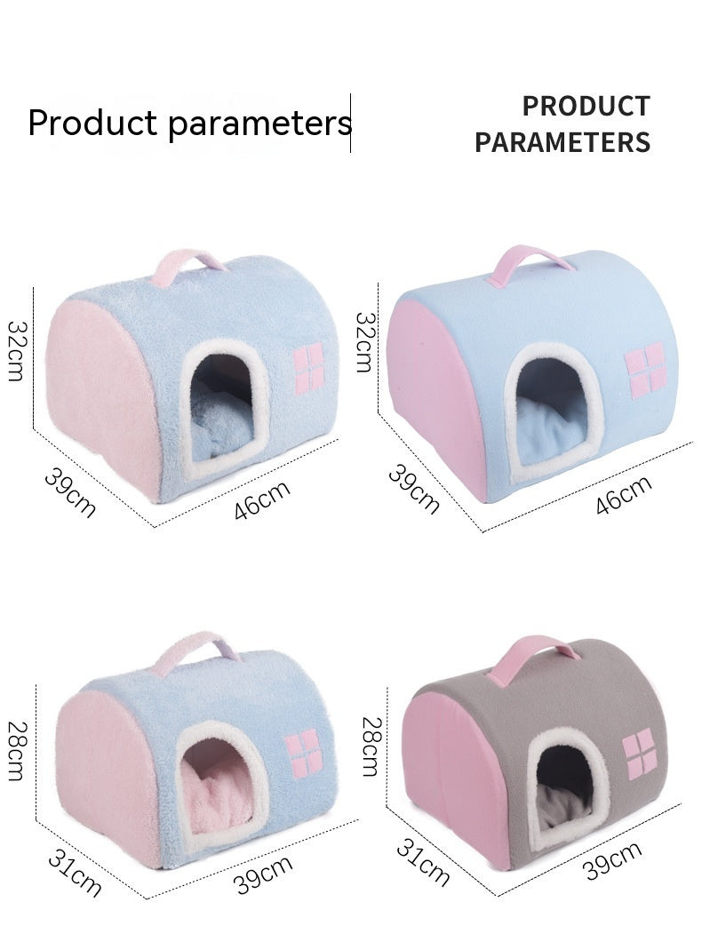 KFX-2418365 Cozy Flannel Cat Nest with Portable Handles - Available in Pink and Blue
