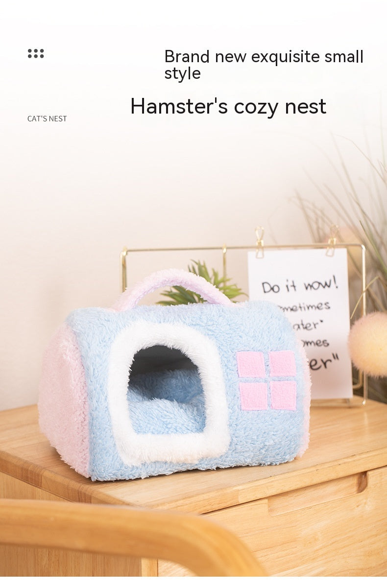KFX-2418365 Cozy Flannel Cat Nest with Portable Handles - Available in Pink and Blue