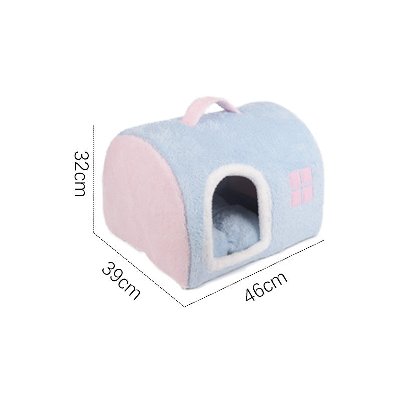 KFX-2418365 Cozy Flannel Cat Nest with Portable Handles - Available in Pink and Blue