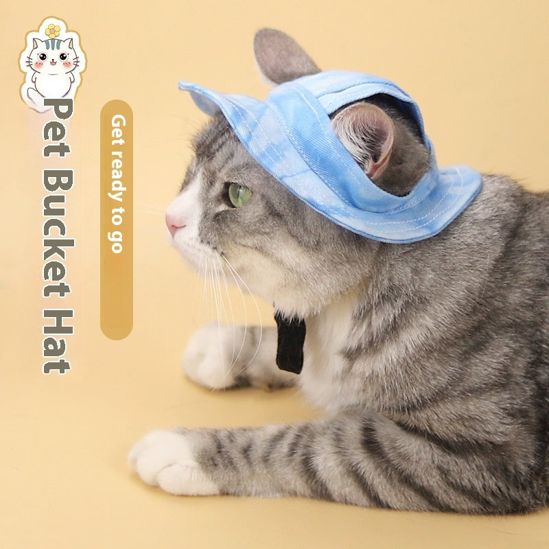 KFX-2419133 Adjustable Cat Hat for Summer Sun Protection - Ear Leakage Design in Blue, Pink, and Purple