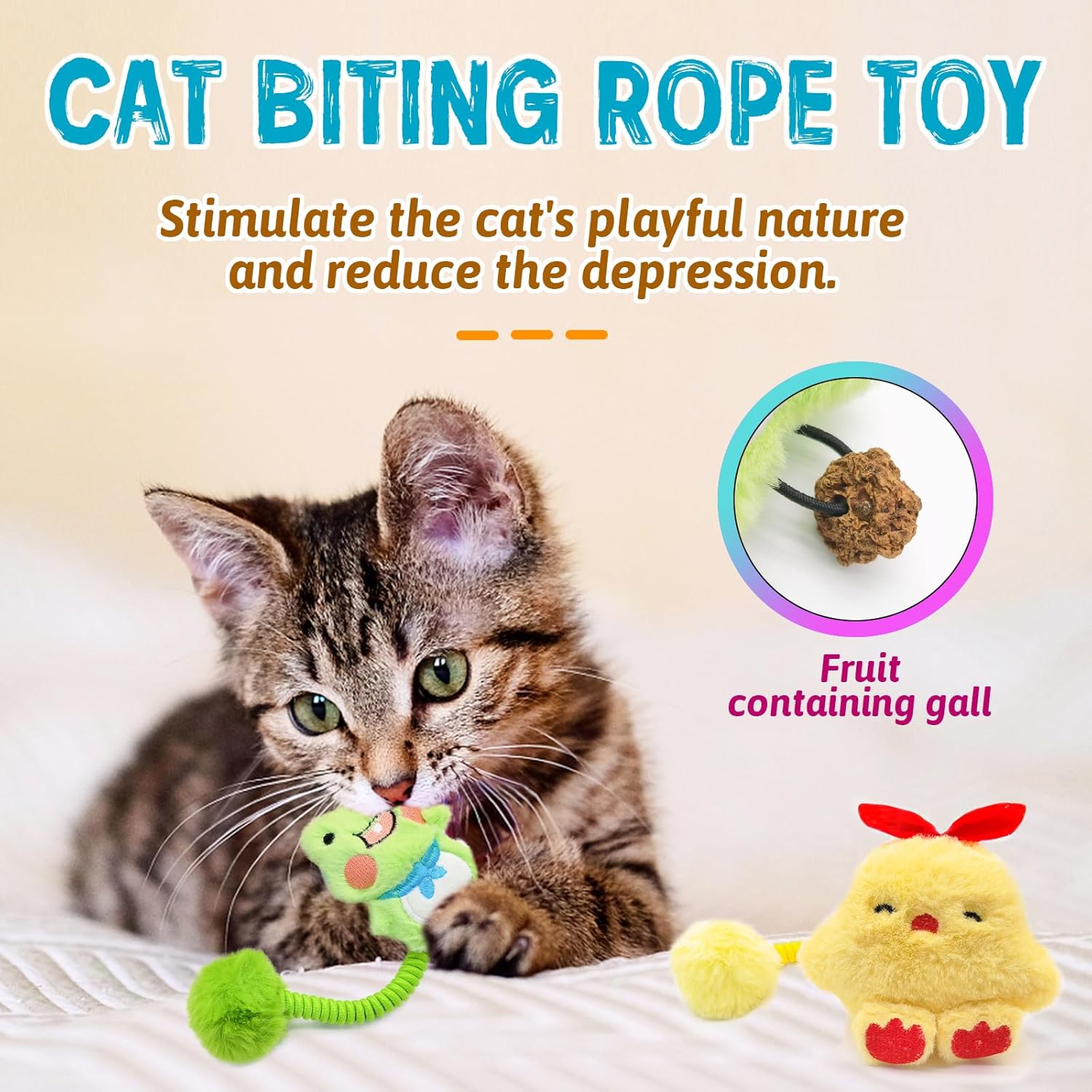 KFX-2421565 Interactive Cat Teething Toys with Silvervine Fruit and Plush Spring Fuzzy Ball for Indoor Kittens