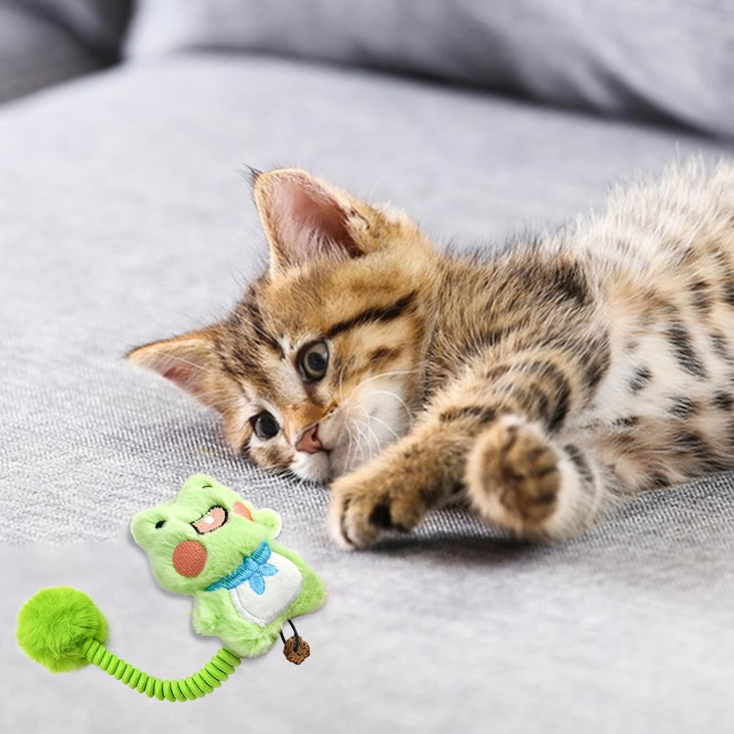 KFX-2421565 Interactive Cat Teething Toys with Silvervine Fruit and Plush Spring Fuzzy Ball for Indoor Kittens
