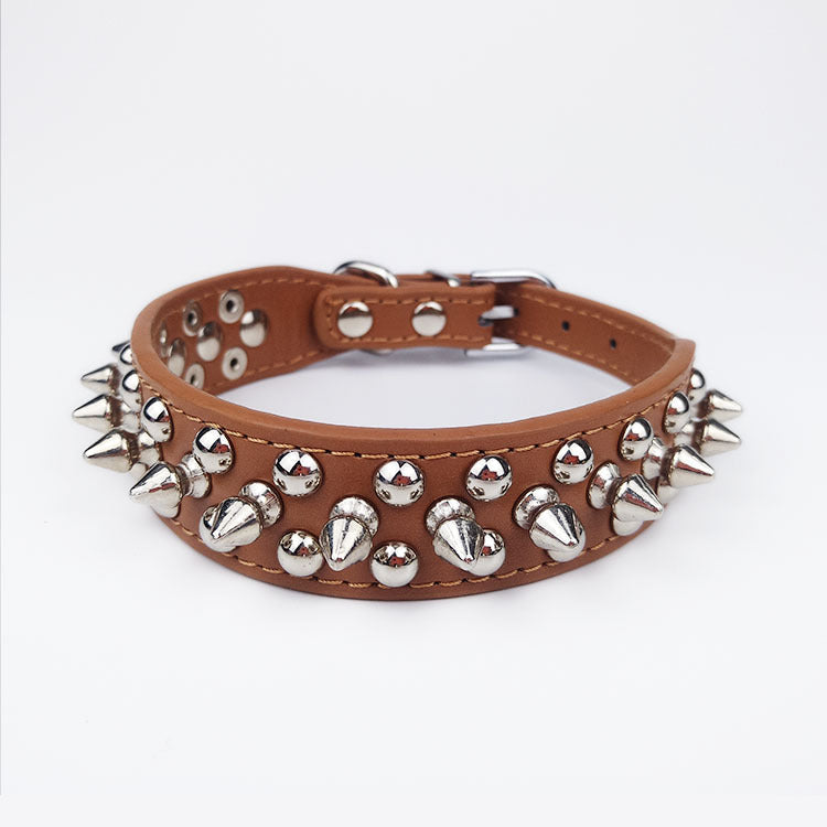 KFX-2422077 Round Studded Leather Dog Collar for Small to Medium Dogs - Willow Nail Design