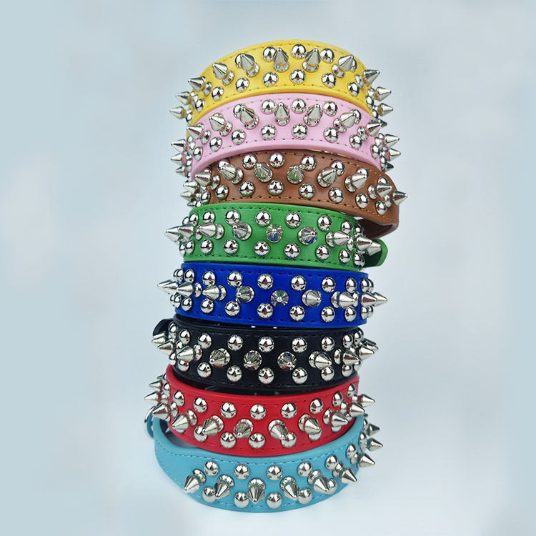 KFX-2422077 Round Studded Leather Dog Collar for Small to Medium Dogs - Willow Nail Design