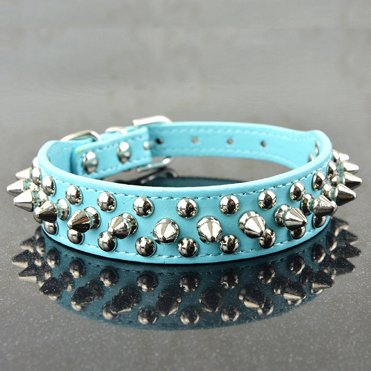 KFX-2422077 Round Studded Leather Dog Collar for Small to Medium Dogs - Willow Nail Design