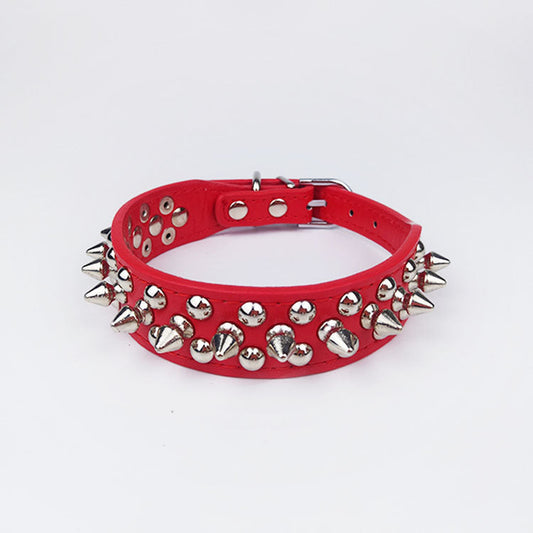 KFX-2422077 Round Studded Leather Dog Collar for Small to Medium Dogs - Willow Nail Design