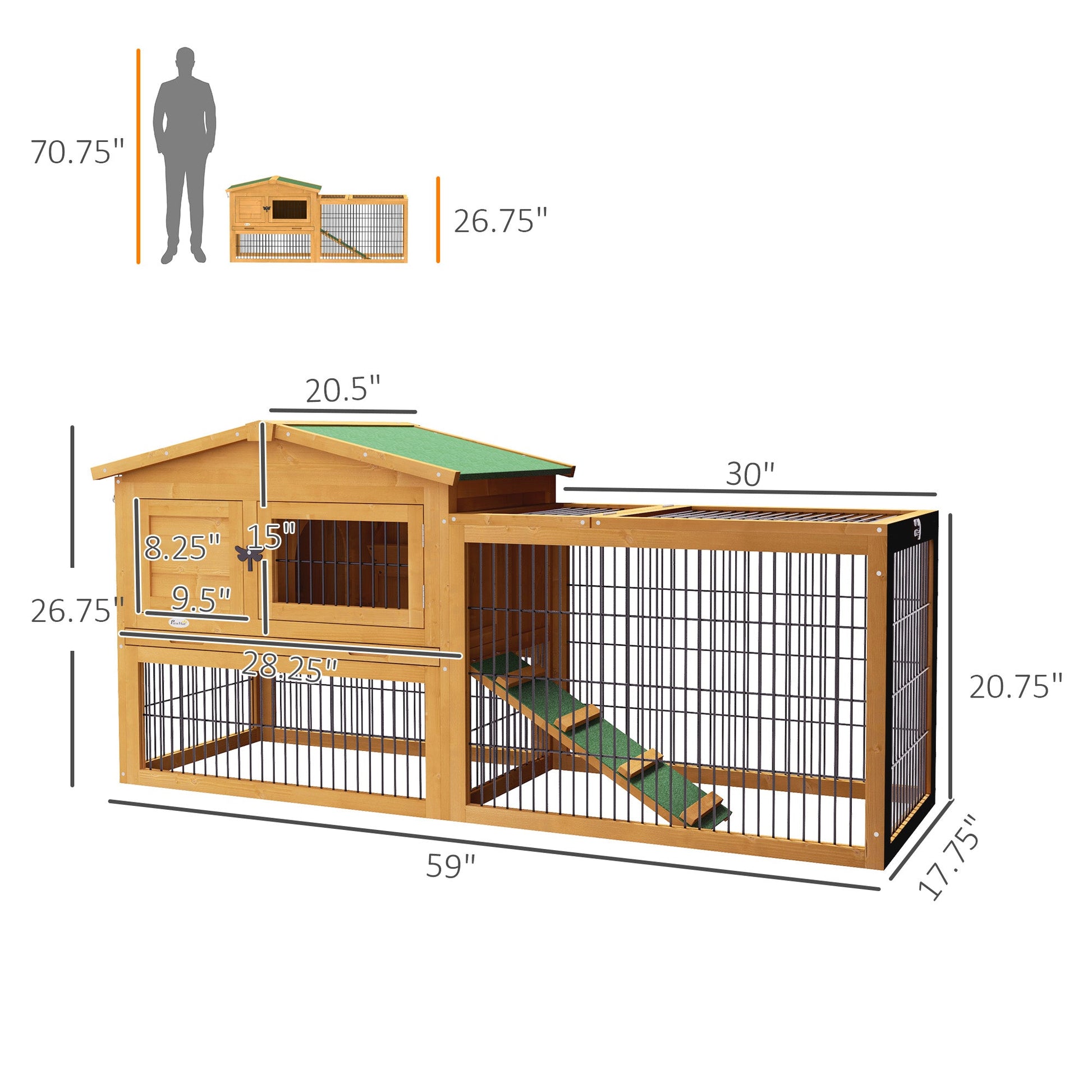 KFX-2423741 59" Two-Level Outdoor Rabbit Hutch with Openable Top in Yellow