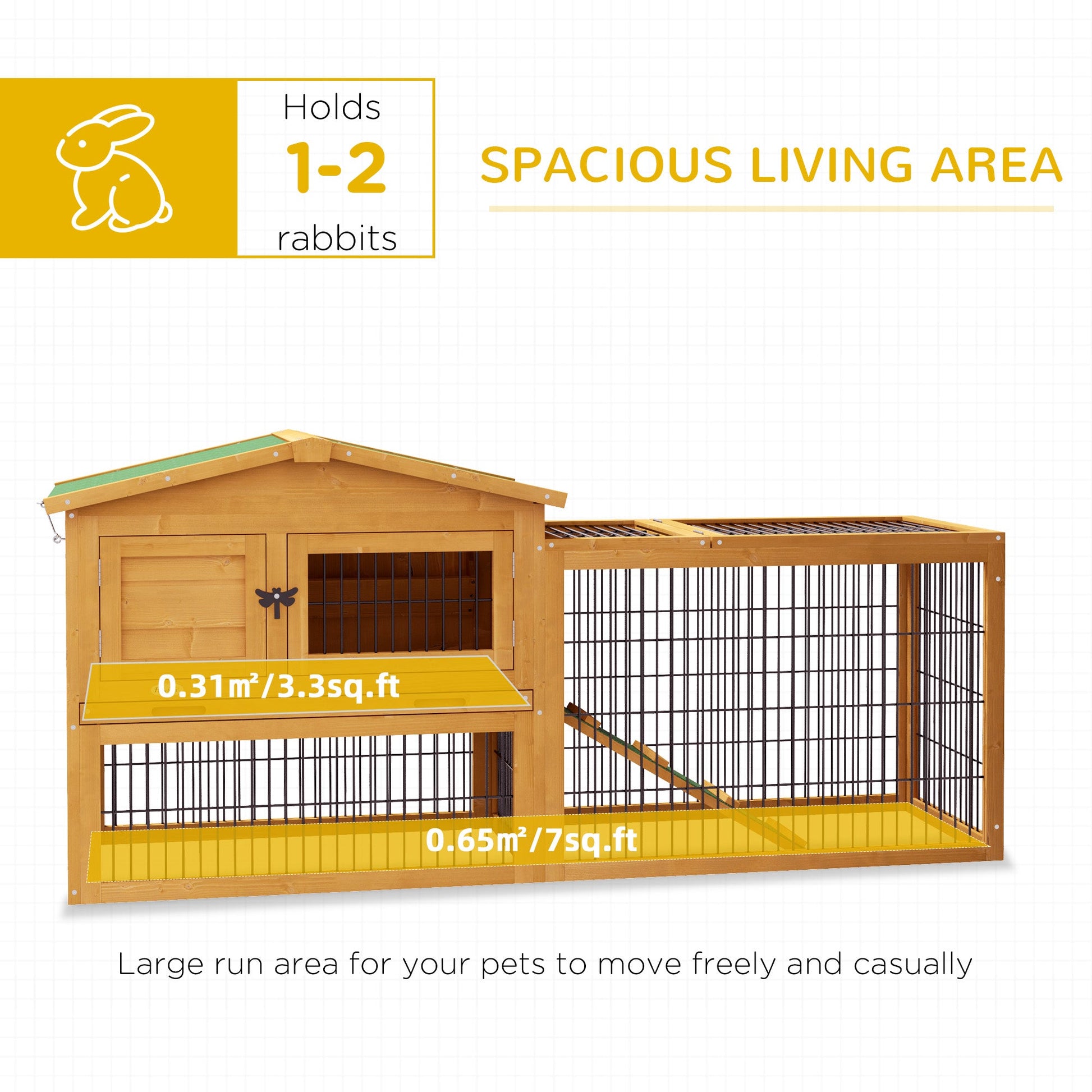 KFX-2423741 59" Two-Level Outdoor Rabbit Hutch with Openable Top in Yellow