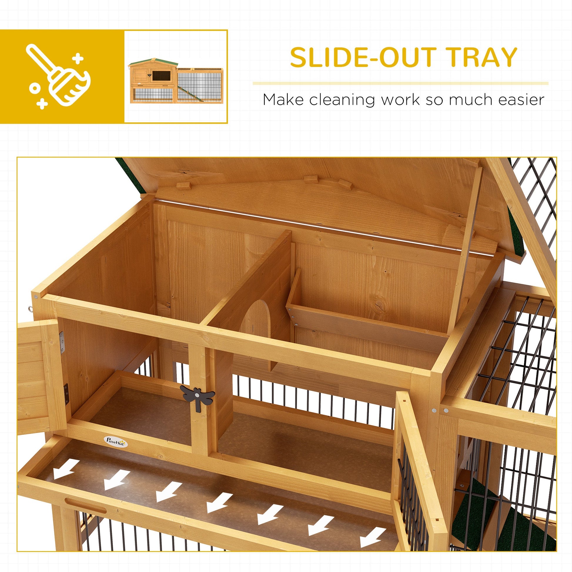KFX-2423741 59" Two-Level Outdoor Rabbit Hutch with Openable Top in Yellow