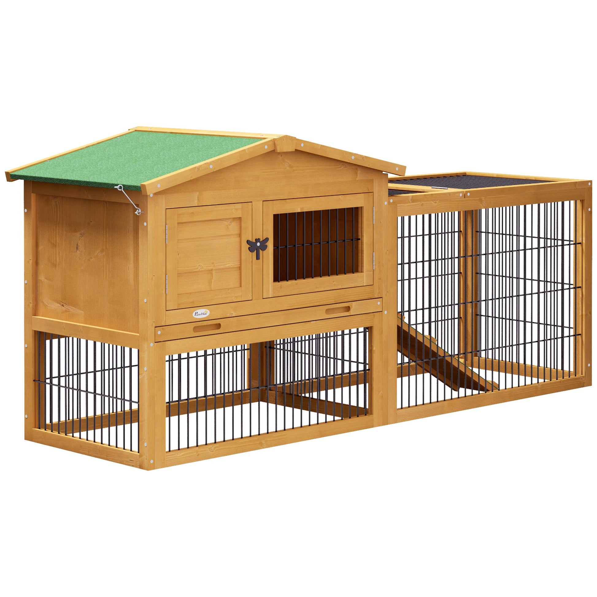 KFX-2423741 59" Two-Level Outdoor Rabbit Hutch with Openable Top in Yellow