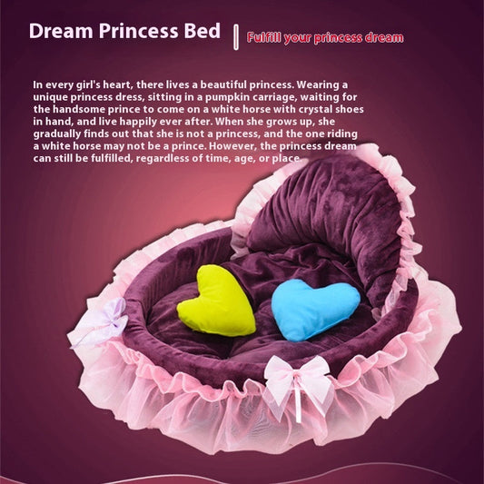 KFX-2424125 Cute Lace Princess Pet Bed for Dogs - Available in Pink, Purple, Blue, and Gray