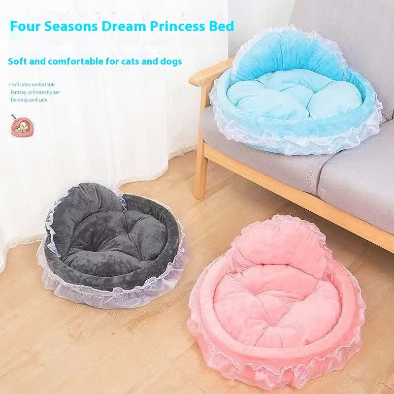 KFX-2424125 Cute Lace Princess Pet Bed for Dogs - Available in Pink, Purple, Blue, and Gray