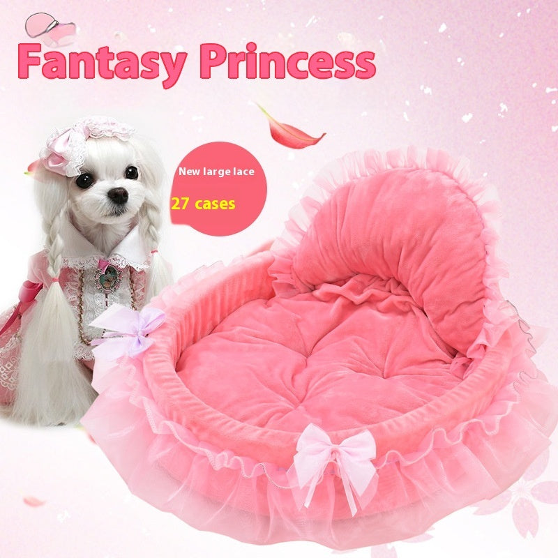 KFX-2424125 Cute Lace Princess Pet Bed for Dogs - Available in Pink, Purple, Blue, and Gray