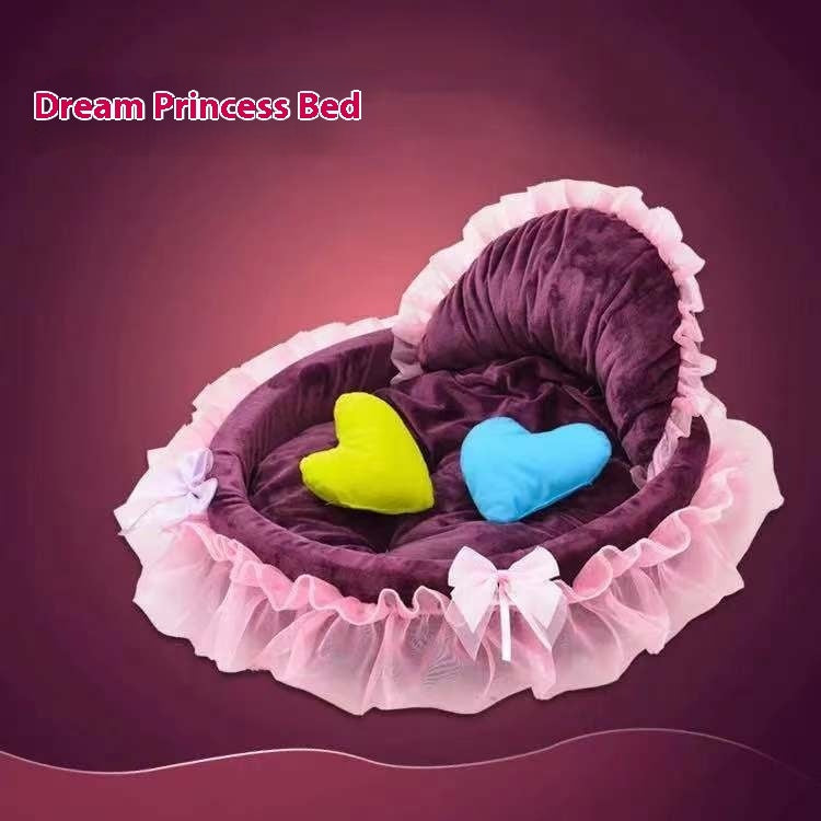 KFX-2424125 Cute Lace Princess Pet Bed for Dogs - Available in Pink, Purple, Blue, and Gray
