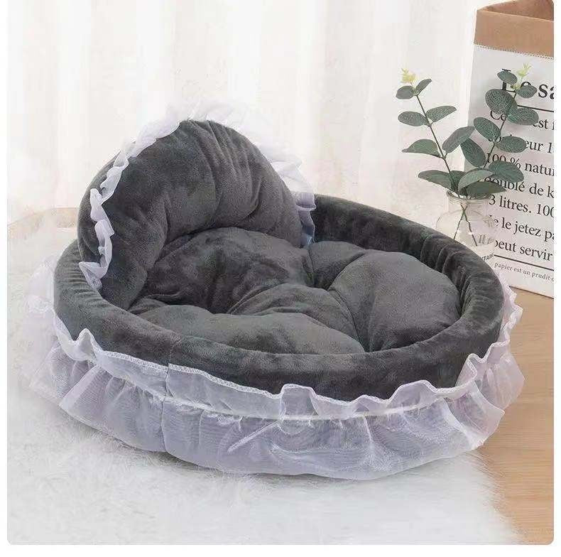 KFX-2424125 Cute Lace Princess Pet Bed for Dogs - Available in Pink, Purple, Blue, and Gray