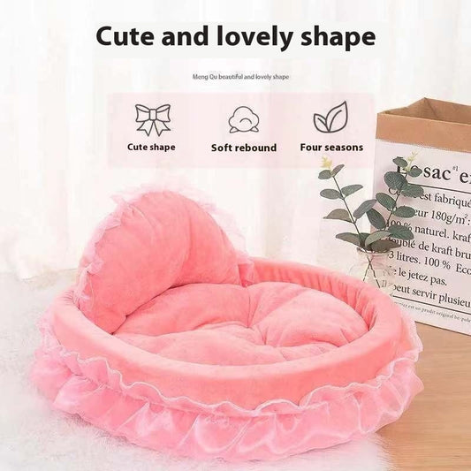 KFX-2424125 Cute Lace Princess Pet Bed for Dogs - Available in Pink, Purple, Blue, and Gray