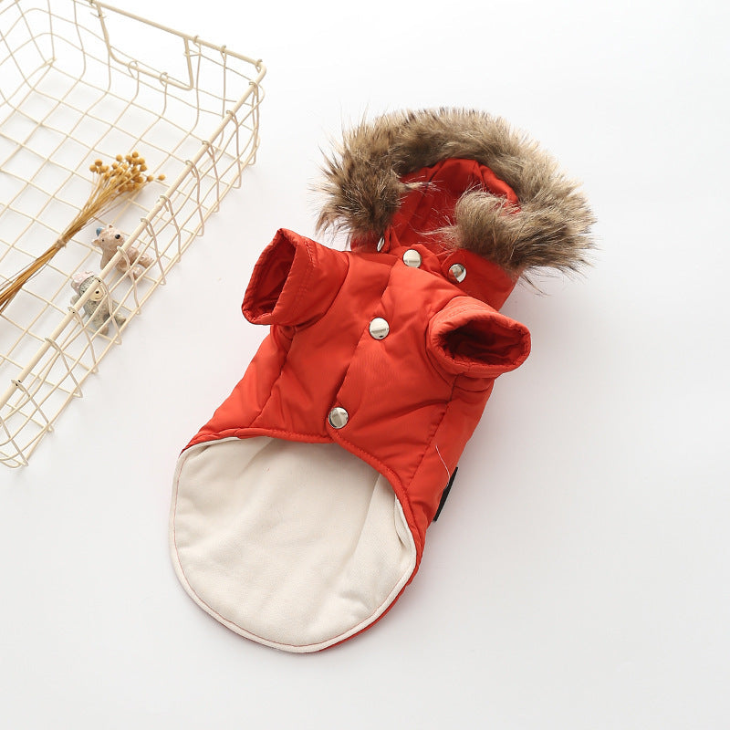 KFX-2424509 Hooded Cotton Coat for Dogs in Blue, Red, and Beige - Sizes S to XXL