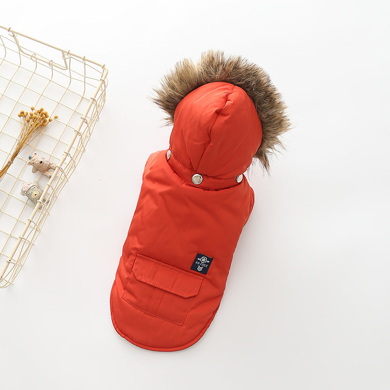 KFX-2424509 Hooded Cotton Coat for Dogs in Blue, Red, and Beige - Sizes S to XXL