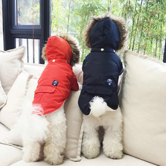 KFX-2424509 Hooded Cotton Coat for Dogs in Blue, Red, and Beige - Sizes S to XXL