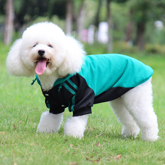 KFX-2426429 Striped Dog Hooded Sweater for Autumn and Winter in Blue, Yellow, Green, and Gray - Casual Fit, Multiple Sizes Available