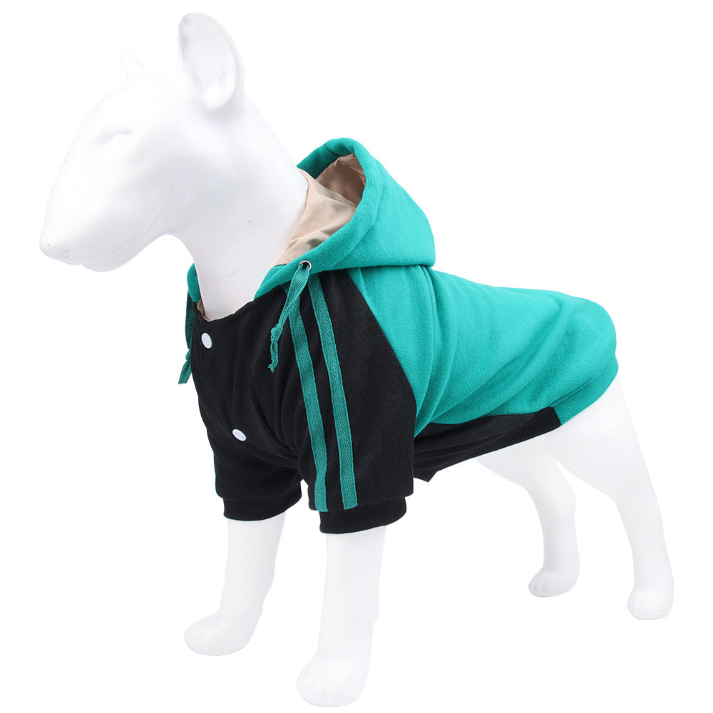 KFX-2426429 Striped Dog Hooded Sweater for Autumn and Winter in Blue, Yellow, Green, and Gray - Casual Fit, Multiple Sizes Available