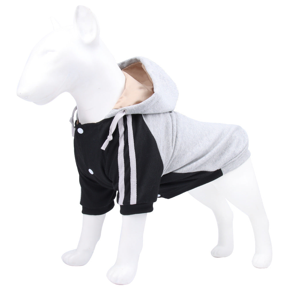 KFX-2426429 Striped Dog Hooded Sweater for Autumn and Winter in Blue, Yellow, Green, and Gray - Casual Fit, Multiple Sizes Available