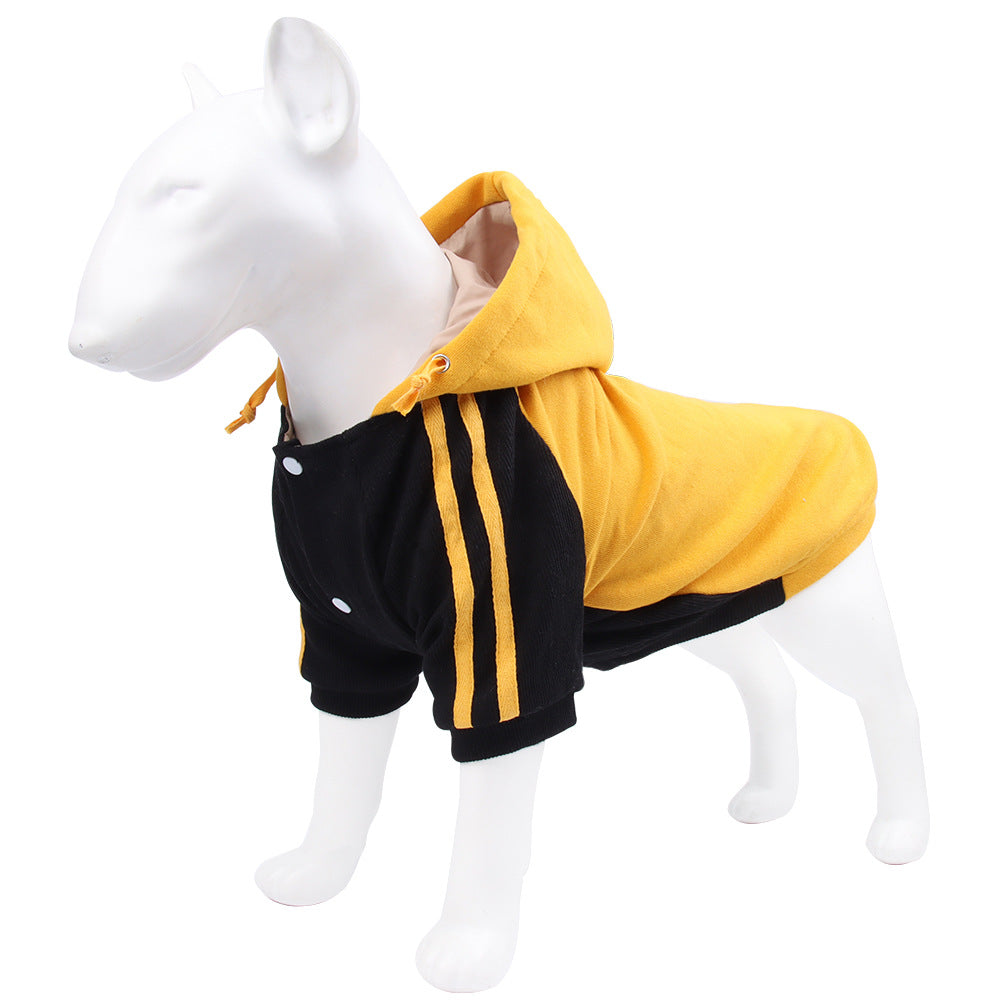 KFX-2426429 Striped Dog Hooded Sweater for Autumn and Winter in Blue, Yellow, Green, and Gray - Casual Fit, Multiple Sizes Available