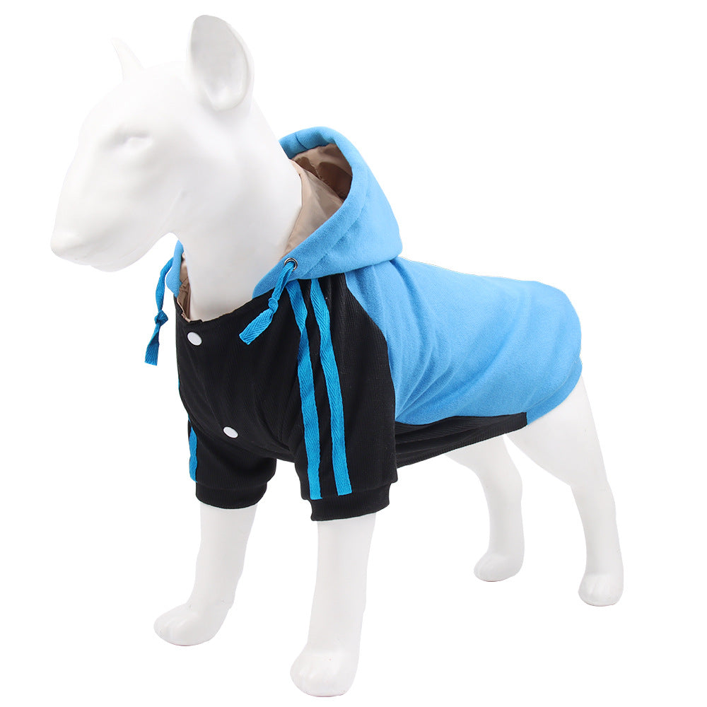 KFX-2426429 Striped Dog Hooded Sweater for Autumn and Winter in Blue, Yellow, Green, and Gray - Casual Fit, Multiple Sizes Available