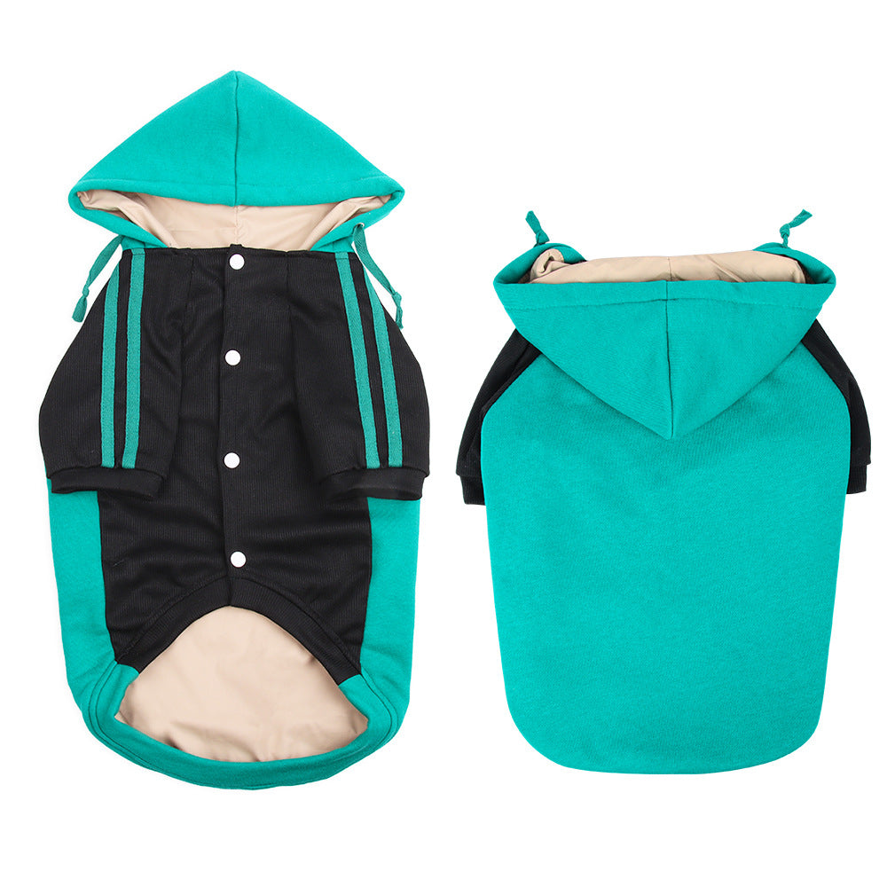 KFX-2426429 Striped Dog Hooded Sweater for Autumn and Winter in Blue, Yellow, Green, and Gray - Casual Fit, Multiple Sizes Available