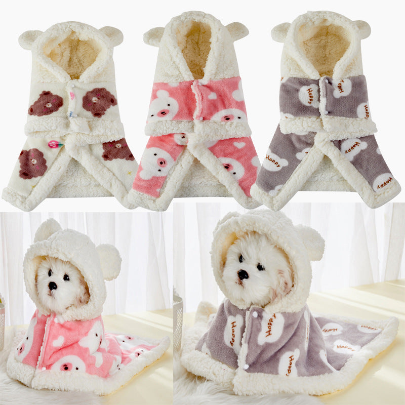 KFX-2426685 Cozy Flannel Hooded Pajamas for Pets - Warm and Thickened Sleepwear in White, Gray, Pink