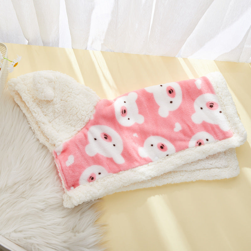 KFX-2426685 Cozy Flannel Hooded Pajamas for Pets - Warm and Thickened Sleepwear in White, Gray, Pink