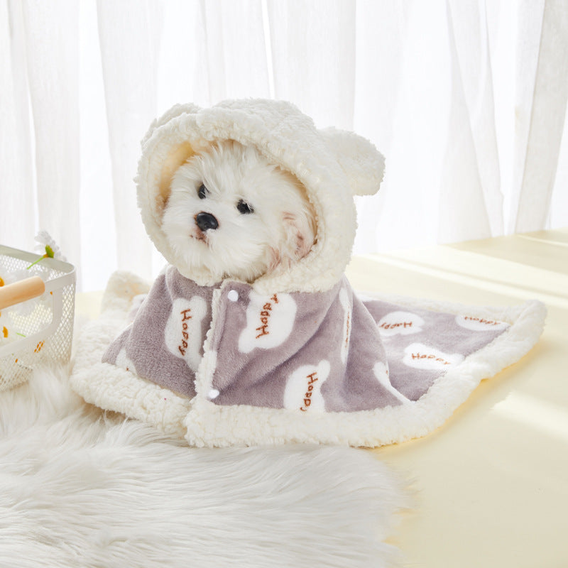 KFX-2426685 Cozy Flannel Hooded Pajamas for Pets - Warm and Thickened Sleepwear in White, Gray, Pink
