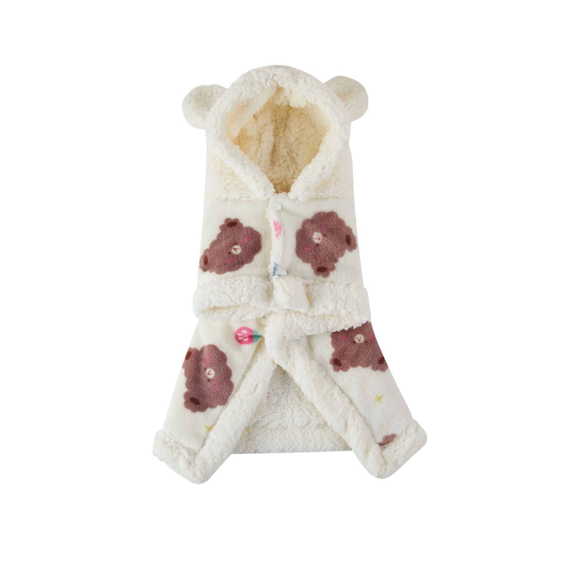 KFX-2426685 Cozy Flannel Hooded Pajamas for Pets - Warm and Thickened Sleepwear in White, Gray, Pink
