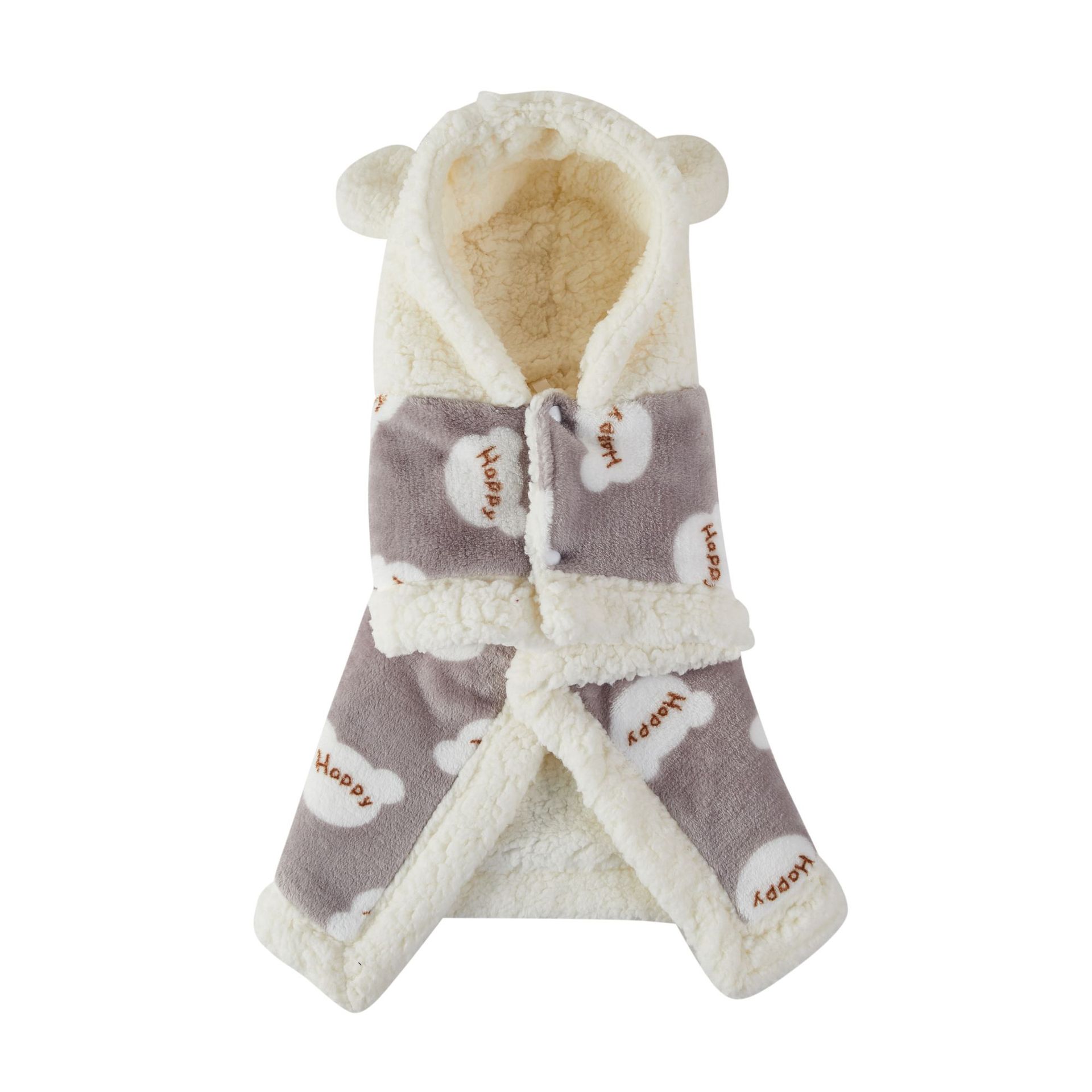 KFX-2426685 Cozy Flannel Hooded Pajamas for Pets - Warm and Thickened Sleepwear in White, Gray, Pink