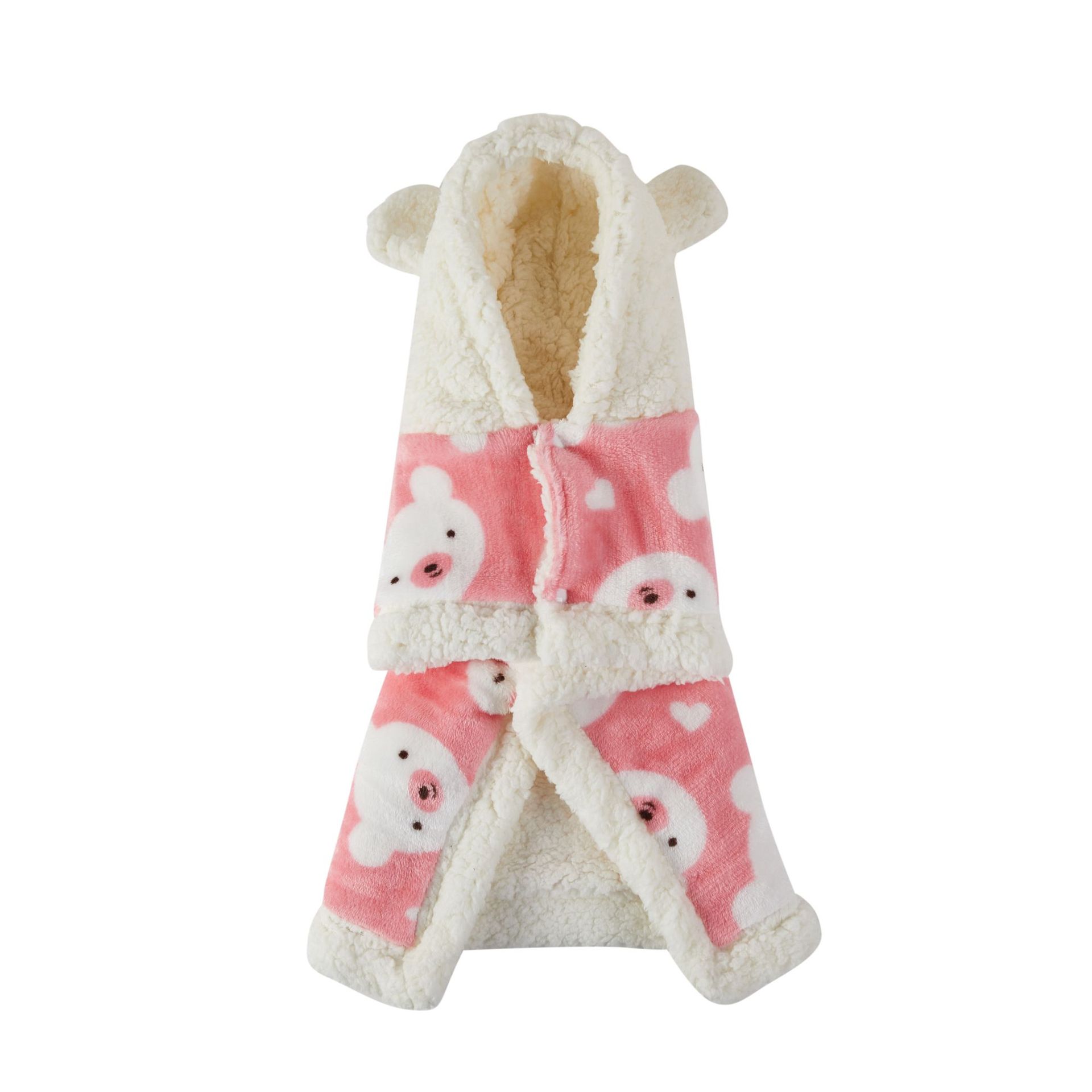 KFX-2426685 Cozy Flannel Hooded Pajamas for Pets - Warm and Thickened Sleepwear in White, Gray, Pink