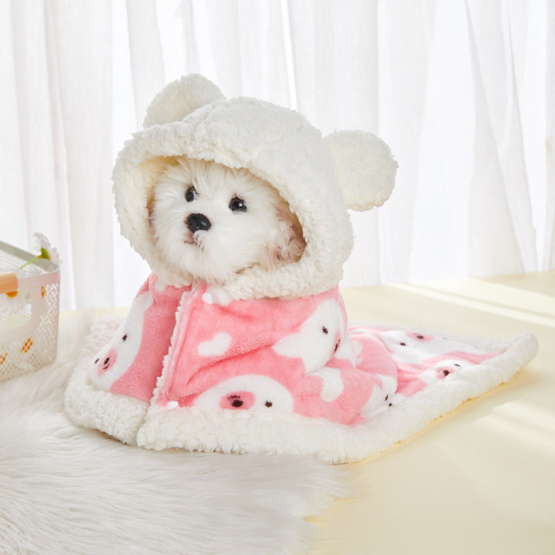 KFX-2426685 Cozy Flannel Hooded Pajamas for Pets - Warm and Thickened Sleepwear in White, Gray, Pink