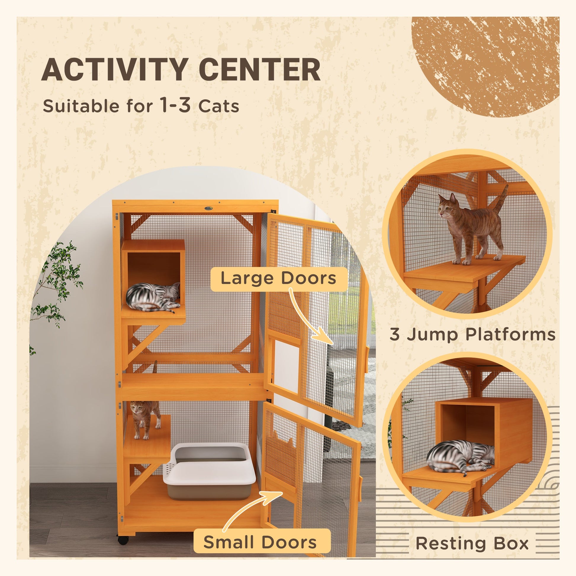 KFX-2429885 Cat Tree House with Multifunctional Cabinet Design and Scratching Posts