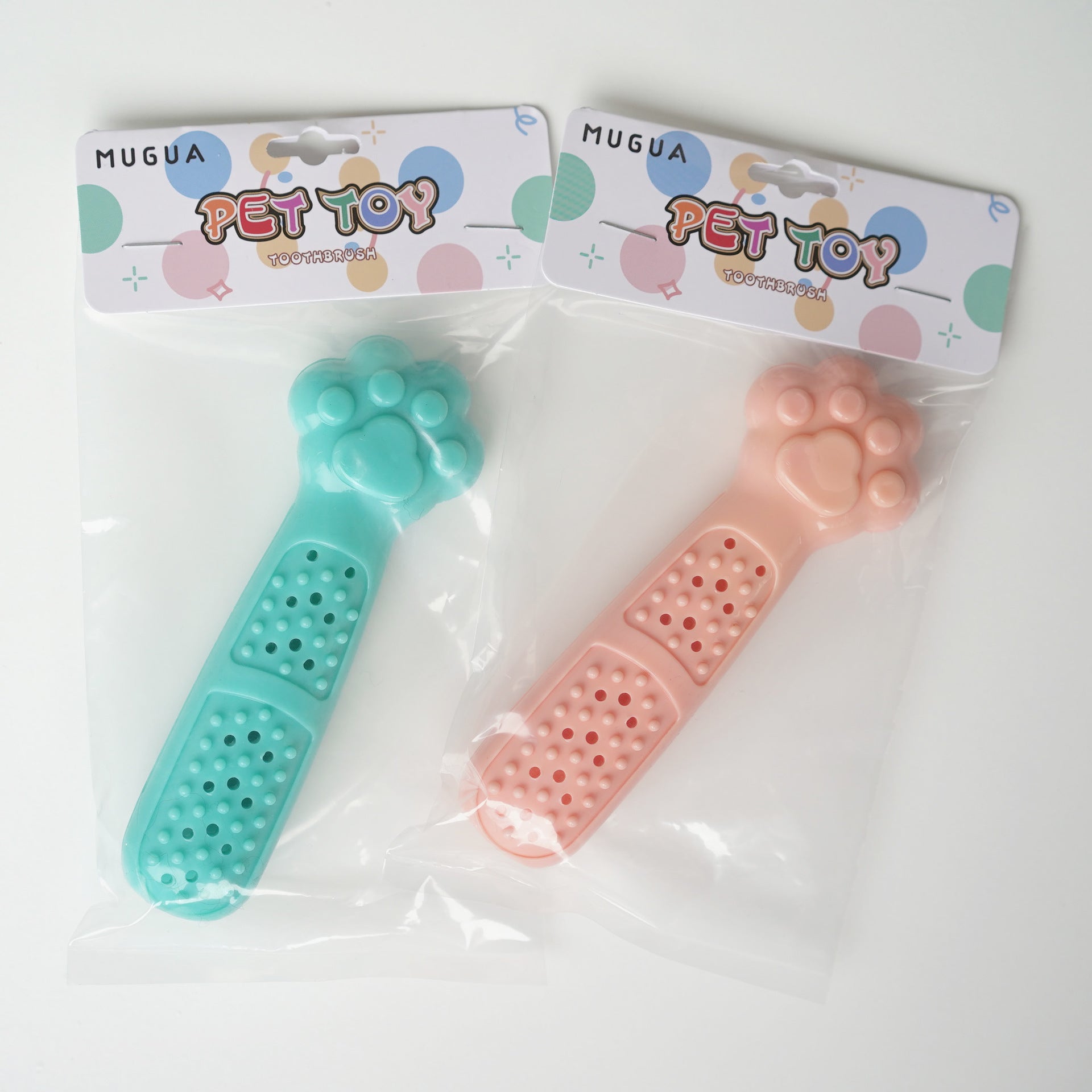 KFX-2431421 Bite Toy Dog Toothbrush for Teeth Cleaning - TPR Material, Cherry Blossom Pink & Mint Green