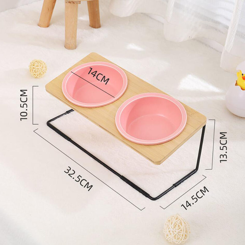 KFX-2431805 Ceramic Cat Bowl with Bamboo & Iron Rack for Chin and Neck Protection - 350ml Capacity