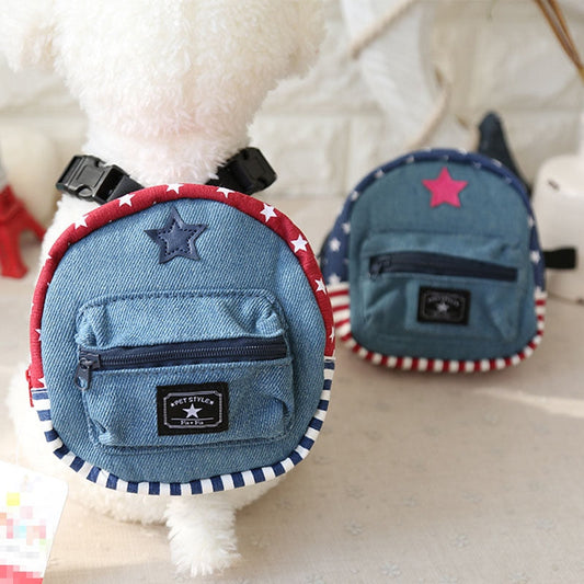 KFX-2432061 Pet Denim Schoolbag - Cartoon Style for Small Pets, Size S & L Available