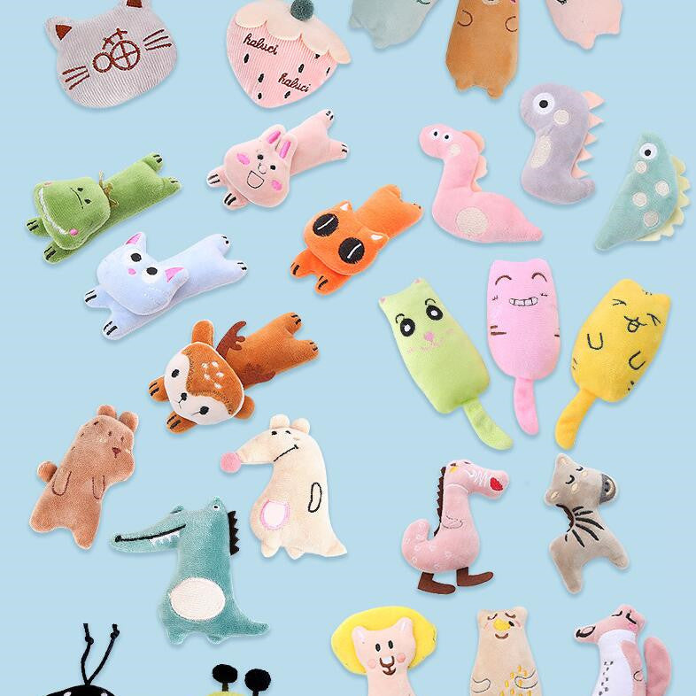 KFX-2435261 Catnip Plush Toy Assortment - Green Frog, Blue Cat, Pink Rabbit, Sunglasses Cat, Brown Bear