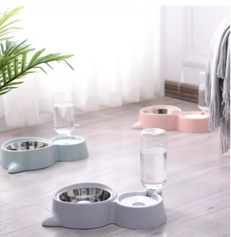 KFX-2435773 Double Bowl Automatic Pet Drinking and Feeding Station with 500ml Capacity