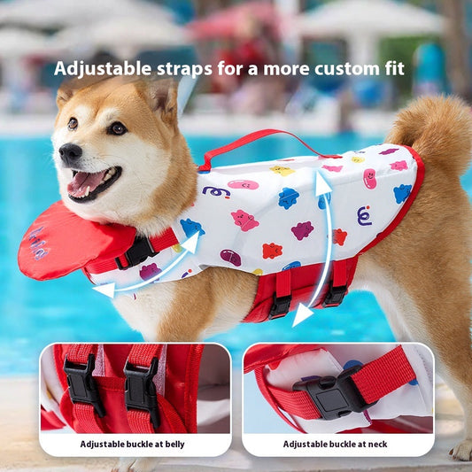 KFX-2436157 Cute Cartoon Dog Life Vest for Swimming, Durable Cloth, Various Sizes Available (XS-XXL)