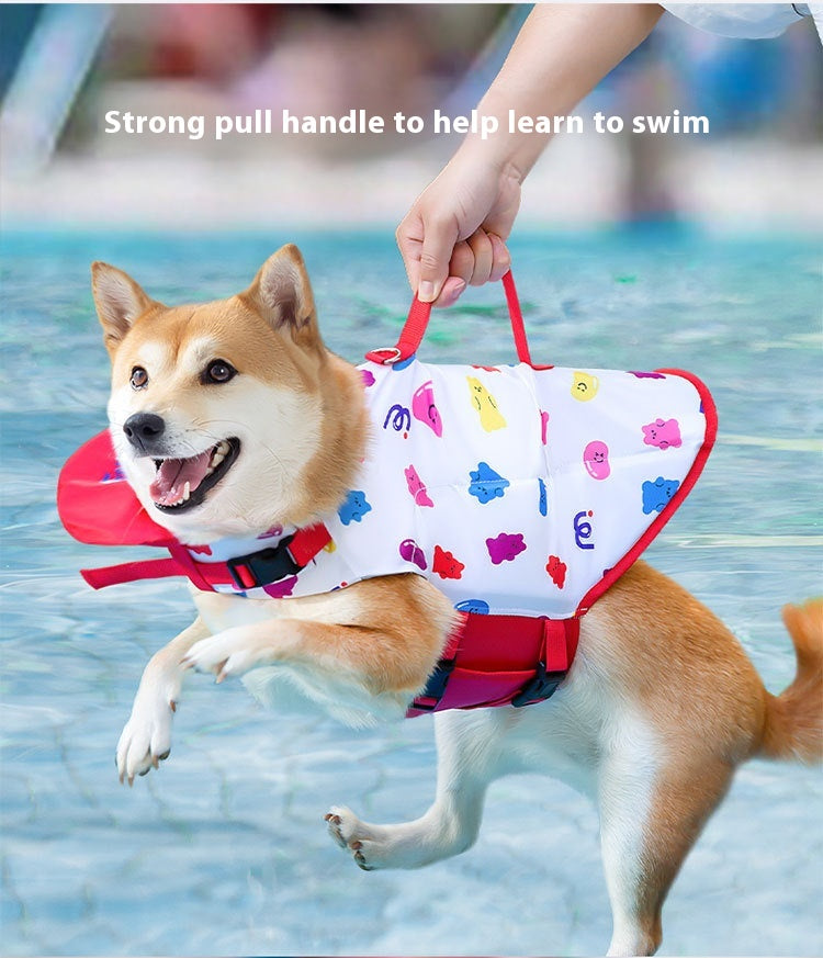 KFX-2436157 Cute Cartoon Dog Life Vest for Swimming, Durable Cloth, Various Sizes Available (XS-XXL)