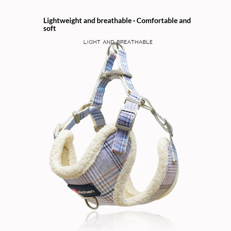 KFX-2440637 Plaid Dog Leash Vest with Fleece Lining and Snack Bag, Multiple Colors Available
