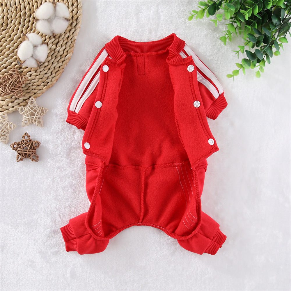 KFX-2445757 Kung Fu Bear Costume for Dogs in Red and Blue - Cozy Fleece Pet Clothing