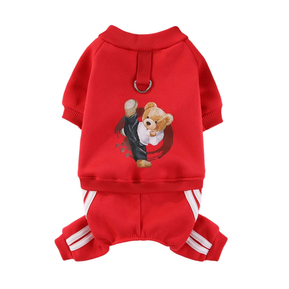 KFX-2445757 Kung Fu Bear Costume for Dogs in Red and Blue - Cozy Fleece Pet Clothing